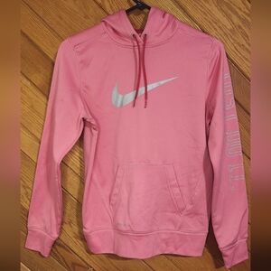 Nike women's pink therma fit small athletic hoodie with logo